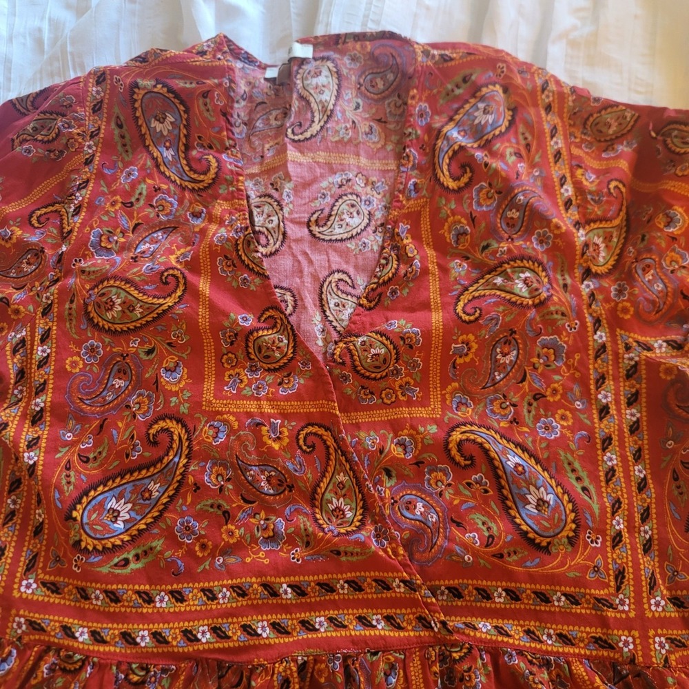 Madewell Paisley Print Peplum Top‎ Red Boho Festival Blouse Medium - Picture 5 of 7